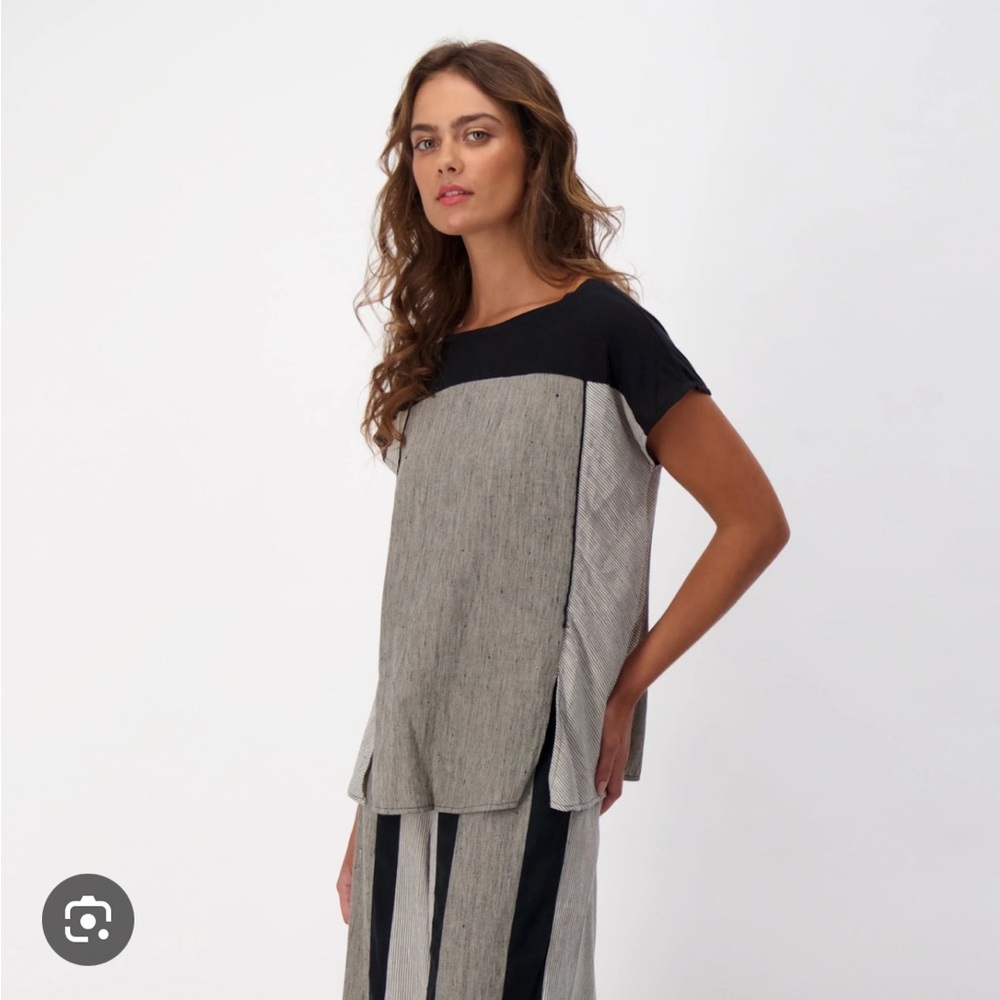 SPANNER Women’s XXL Linen Blend Black Gray Colorblock Top